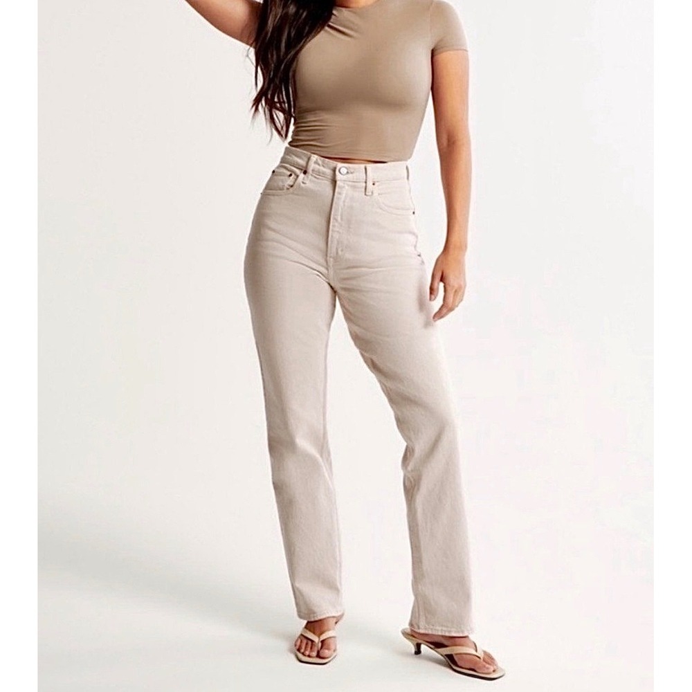Abercrombie and Fitch Jeans NEW 90's Straight Ultra High Rise Tan‎ 26
